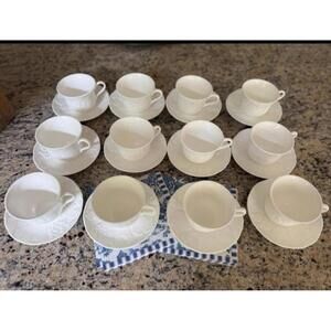 24 Piece Wedgwood Strawberry and Vine Teacups and Saucers - Set of 12